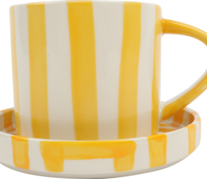 ELOY, kubek ceramiczny z talerzykiem, Paski, Żółty, poj. 275ml, 1 szt.