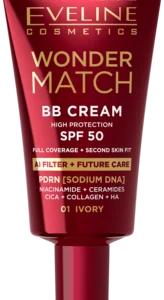 EVELINE COSMETICS, Wonder Match, krem BB do twarzy, SPF 50, nr 01 Ivory, 30 ml
