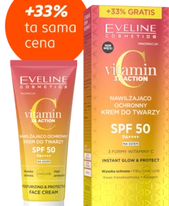 EVELINE COSMETICS, Vitamin C 3xAction, krem do twarzy, nawilżająco-ochronny, SPF 50 PA++++, na dzień, 40 ml
