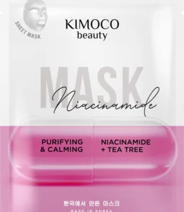 Kimoco, Beauty, maska w płachcie z niacynamidem i ekstraktem z drzewa herbacianego, oczyszczająco-kojąca, 23 ml