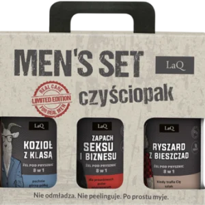 LaQ, Czyściopak, zestaw dla mężczyzn, 3 x żel pod prysznic 8w1: Podchmielony Kozioł z Klasą + Zapach Seksu i Biznesu + Ryszard z Bieszczad, 1 szt.